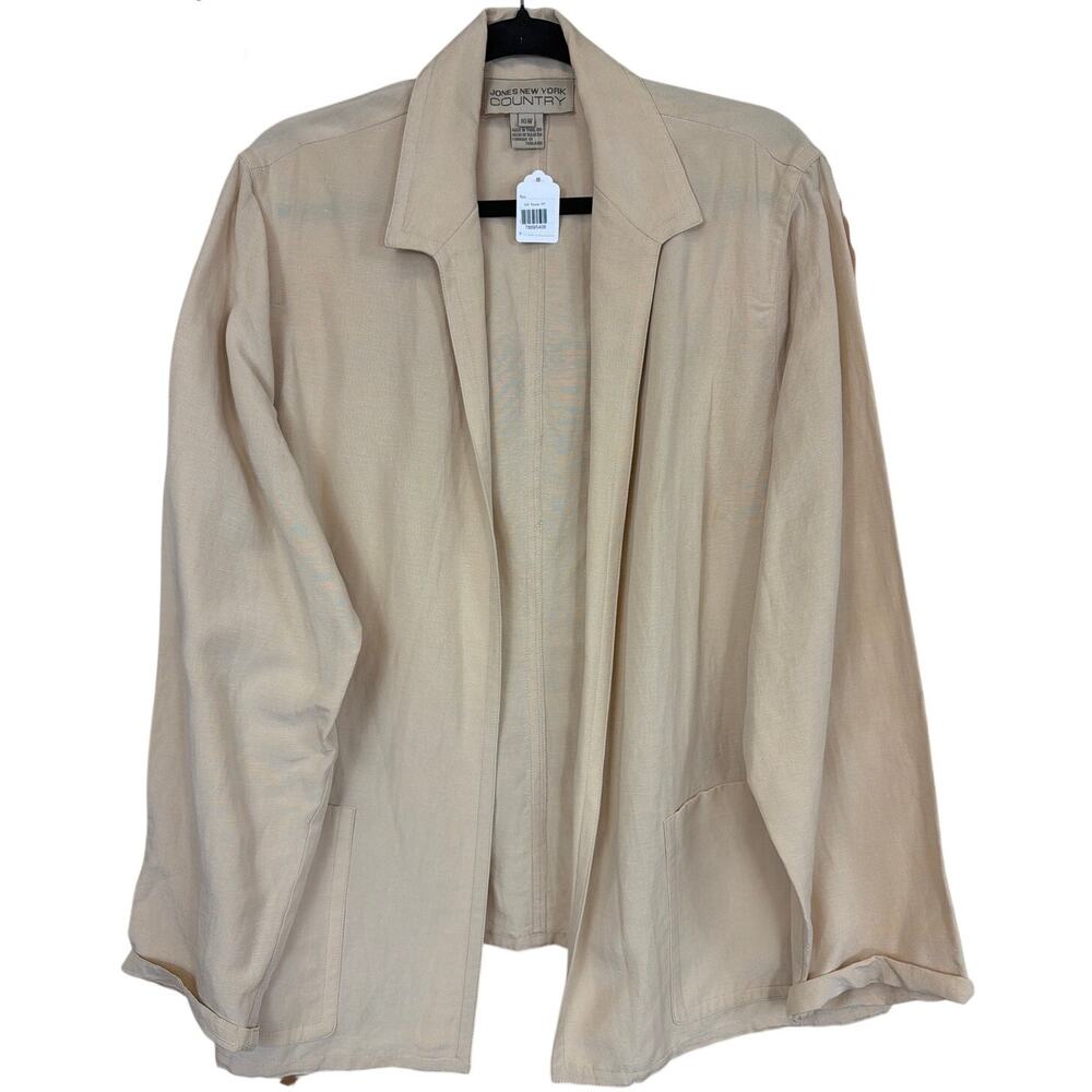 Vintage Jones New York Country Beige Linen Blend  Blazer Utility Jacket 16W